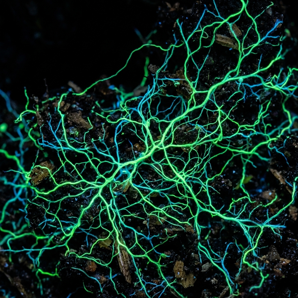 Bioluminescent mycelium network